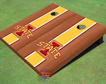 Corn Hole NCAA Iowa State University "I" Yellow Rosewood Matching Long Stripe Cornhole Boards - ISU-12022