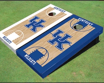 Corn Hole NCAA University Of Kentucky "UK" Alternating Royal And White Basketball Court Graphic Cornhole Boards