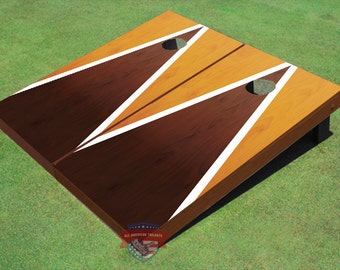 Custom Corn Hole Dark And Light Stained Matching Triangle Cornhole Boards