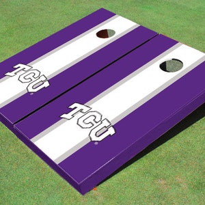 Texas Christian University &quot;TCU&quot; White and Purple Matching Long Stripe Cornhole Boards