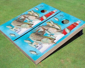 Custom Guy Harvey Bass Light House Cornhole Boards
