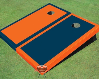 Painted Corn Hole Orange and Navy Alternating Border Cornhole Boards