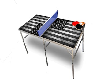 American Flag Black and White Portable Tennis Ping Pong Folding Table w/Accessories