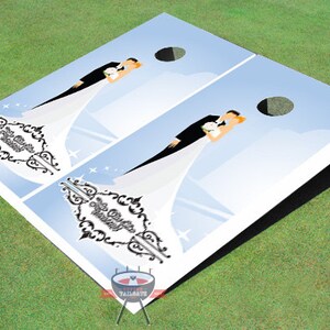 Custom Corn Hole Blue Room  Wedding Themed Cornhole Boards