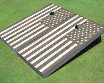 Gray Rustic American Flag Themed Cornhole Boards