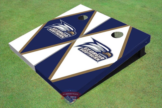 NCAA Georgia Southern University GS Blue And White Matching Long Stripe Cornhole Boards