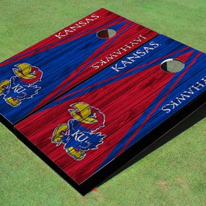 University Of Kansas Jayhawks Alternating Wood Look Triangle Cornhole Boards