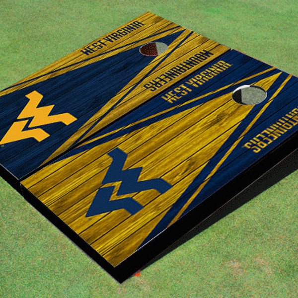 West Virginia University Alternating Wood Look Triangle Cornhole Boards