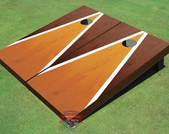 Custom Corn Hole Light And Dark Stained Matching Triangle Cornhole Boards