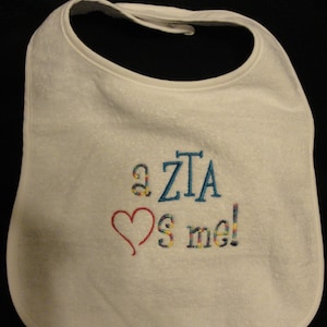 ZTA Baby Bib, Custom Embroidered, ZTA Baby Gift, Newborn Gift, Sorority Baby, ZTA Newborn Gift