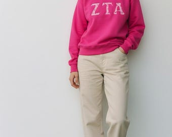 Sudadera de polar ZTA de manga larga con cuello redondo y letras con apliques invertidos, sudadera de hermandad griega, Zeta