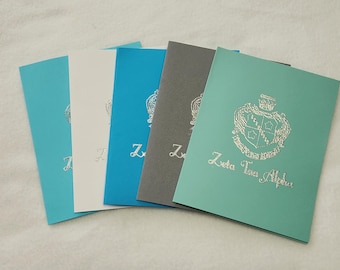 Tarjetas con relieve Zeta Tau Alpha (juego de CINCO (5) tarjetas con sobres) - Escudo Zeta Tau Alpha