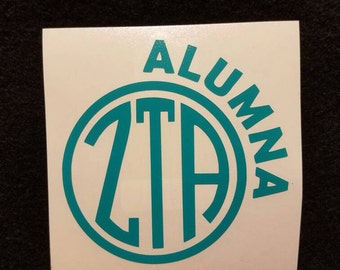 Calcomanía de ventana de alumna del círculo ZTA, Zeta, Zeta Tau Alpha, alumna, alumna de ZTA