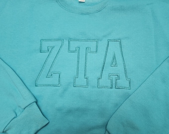 ZTA Fleece Crew Neck Long Sleeve Sweatshirt with Embroidered Letters, ZTA Sweatshirt, Zeta