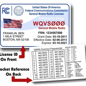 FCC GMRS Radio License ID Card - General Mobile Radio Service