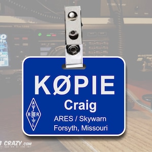 Ham Radio Name Badge with Callsign - Square with Clip - Amateur Radio