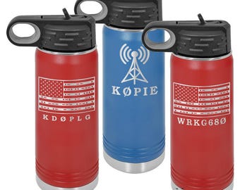 20oz Ham Radio / GMRS call sign vacuum insulated water bottle