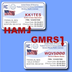 2 Sided FCC Ham & GMRS Radio License ID Card