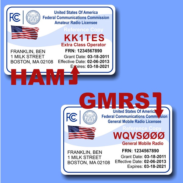 2 Sided FCC Ham & GMRS Radio License ID Card