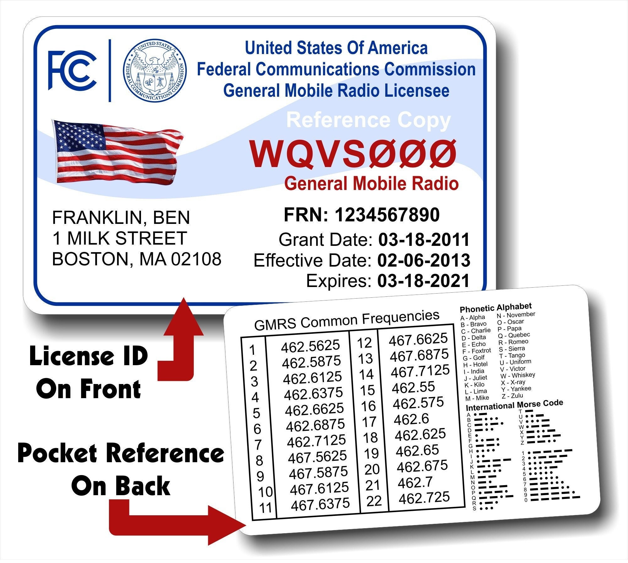 FCC GMRS Radio License ID Card General Mobile Radio Service pic