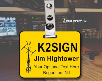 Tower & Beam Ham Radio Name Badge with Callsign - Square with Clip - Amateur Radio