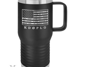 20oz Ham Radio Callsign Travel Mug with US Flag