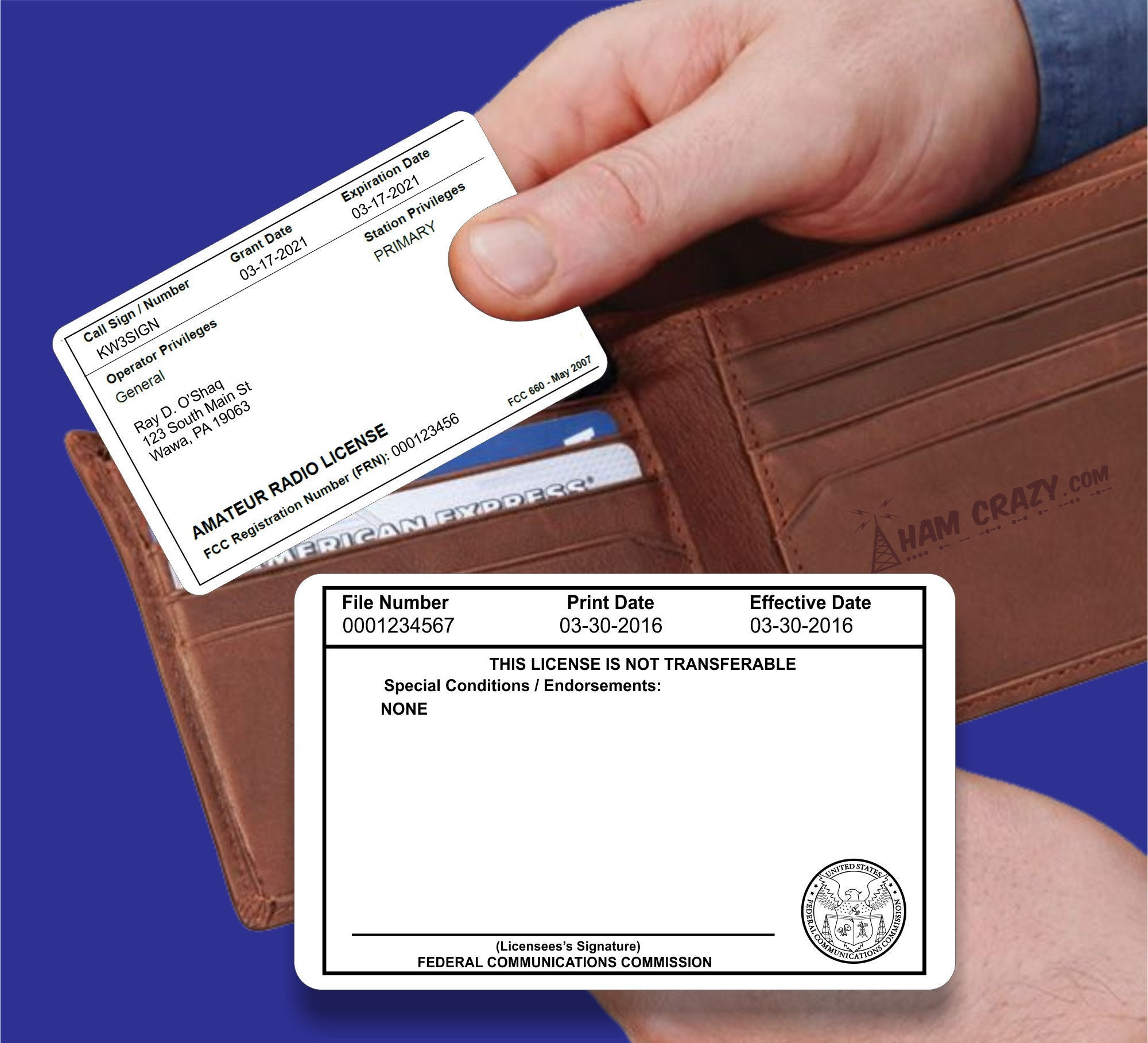 FCC Amateur Radio License Reference Copy Card