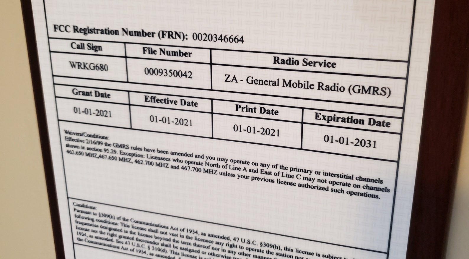 FCC GMRS License Plaque for General Mobile Radio Service Etsy