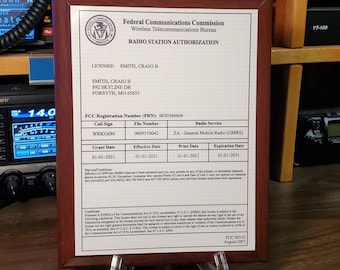 FCC GMRS License Plaque for General Mobile Radio Service Operators