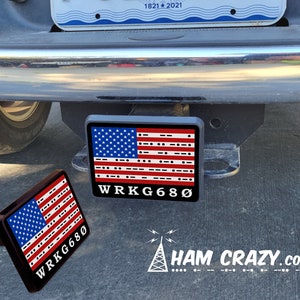 GMRS Call Sign Hitch Cover with American Flag and Morse Code Message