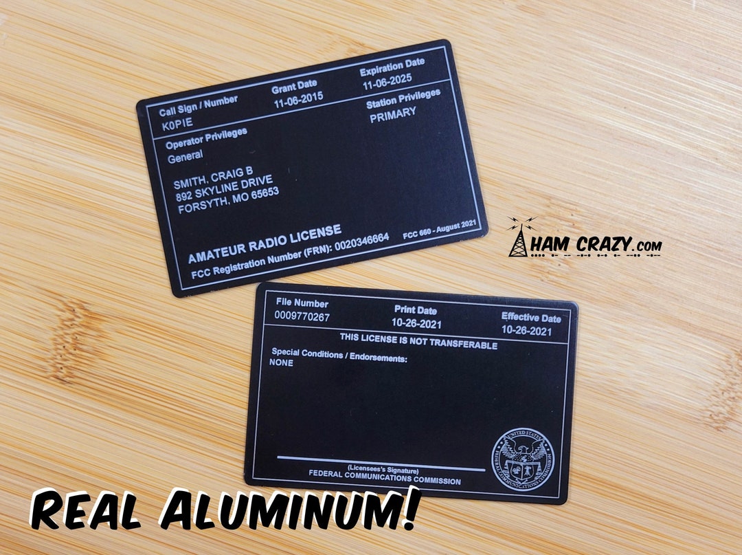 ALUMINUM FCC Amateur Radio License Reference Copy Card Etsy