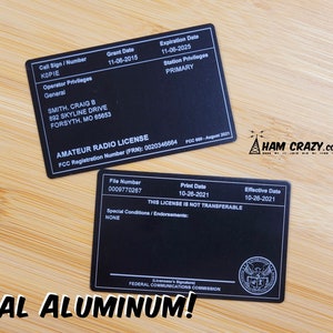 ALUMINUM FCC Amateur Radio License Reference Copy Card