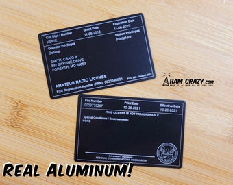 ALUMINUM FCC Amateur Radio License Reference Copy Card