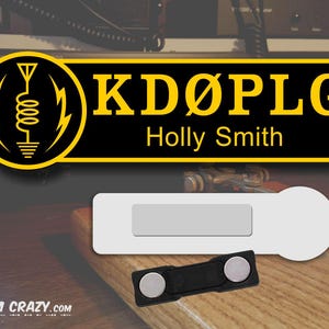 Ham Radio Icon Callsign Name Badge with Magnet Backing for Amateur Radio Operator