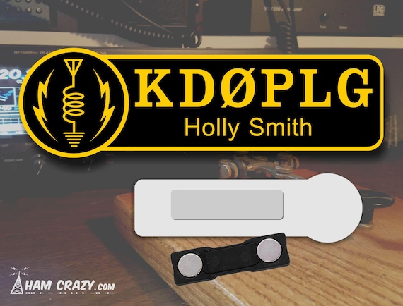 Ham Radio Icon Callsign Name Badge with Magnet Backing for Amateur Radio Operator