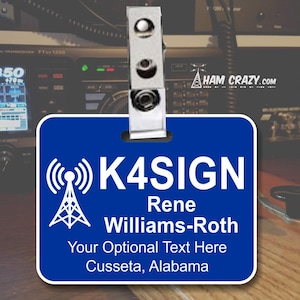 Antenna Ham Radio Name Badge with Callsign - Square with Clip - Amateur Radio