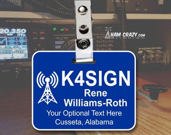 Antenna Ham Radio Name Badge with Callsign - Square with Clip - Amateur Radio