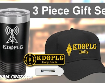 Ham Radio Call Sign Hat, Name Badge & 20oz. Tumbler Gift Set