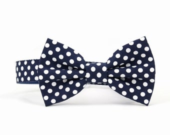 Navy Polka Dot Dog Bow Tie Collar - Blue and White - Preppy Wedding Bowtie for Dogs