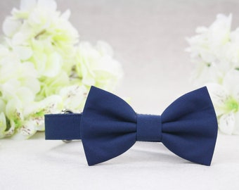 Navy Wedding Dog Bow Tie Collar - with Silver Metal Buckle