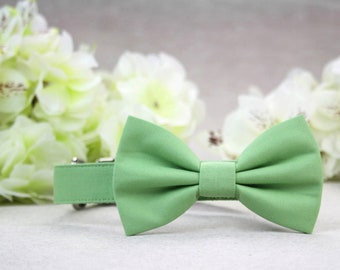 Dog Wedding Bow Tie Collar - Sage Green - Ring Bearer Best Dog Formal Attire - with Personalized Monogram Embroidery Add-On