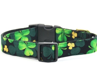 Irish Clover Dog Collar, Green and Black with Gold - St. Patrick's Day - The Dublin