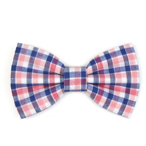 Gingham Plaid Dog Bow Tie - Pink and Navy - Easter Spring Summer Preppy Bowtie