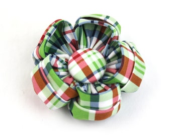 Christmas Plaid Dog Flower - Winter Holiday - Red White and Green - Wear on Collar or Harness