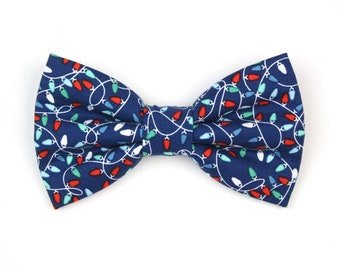 Holiday Lights Pet Bow Tie - Christmas Winter - Blue