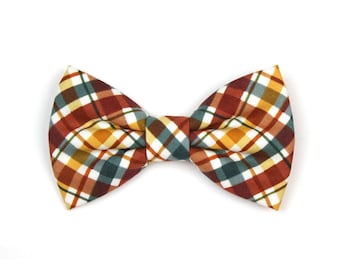 Fall Plaid Pet Bow Tie - Autumn Tartan Dog Bowtie - Cat Tie