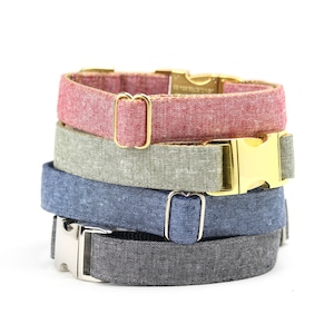 Chambray Dog Collar - Red Olive Indigo Blue Black Graphite Purple Wine - Linen Blend