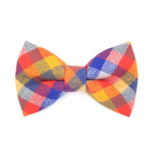 Fall Plaid Dog Bow Tie - Cat Bowtie - Flannel - Orange and Blue Check