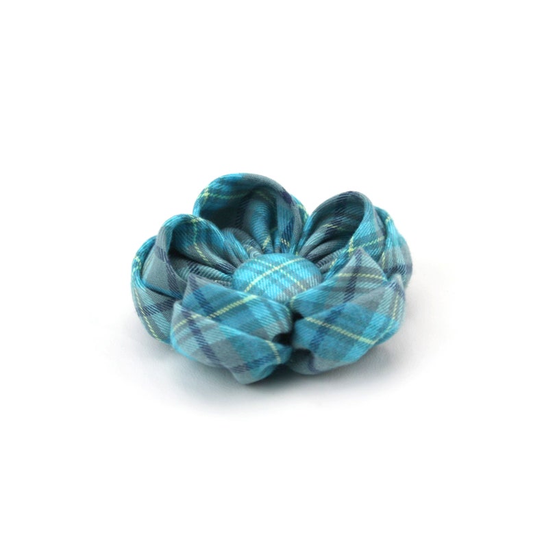 Ice Blue Plaid Dog Collar Flower /'The Glacier/' Teal Blue Tartan Girl Dog Flower Collar Accessory