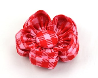 Red Gingham Pet Collar Flower Accessory - Valentine's Day